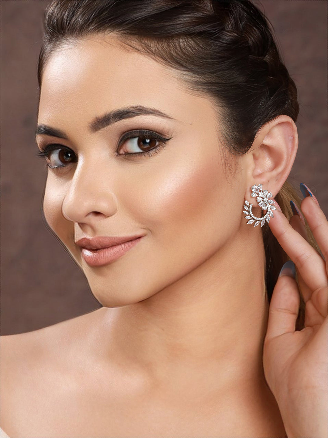 Silver Toned CZ Studded Hoop Studs earrings